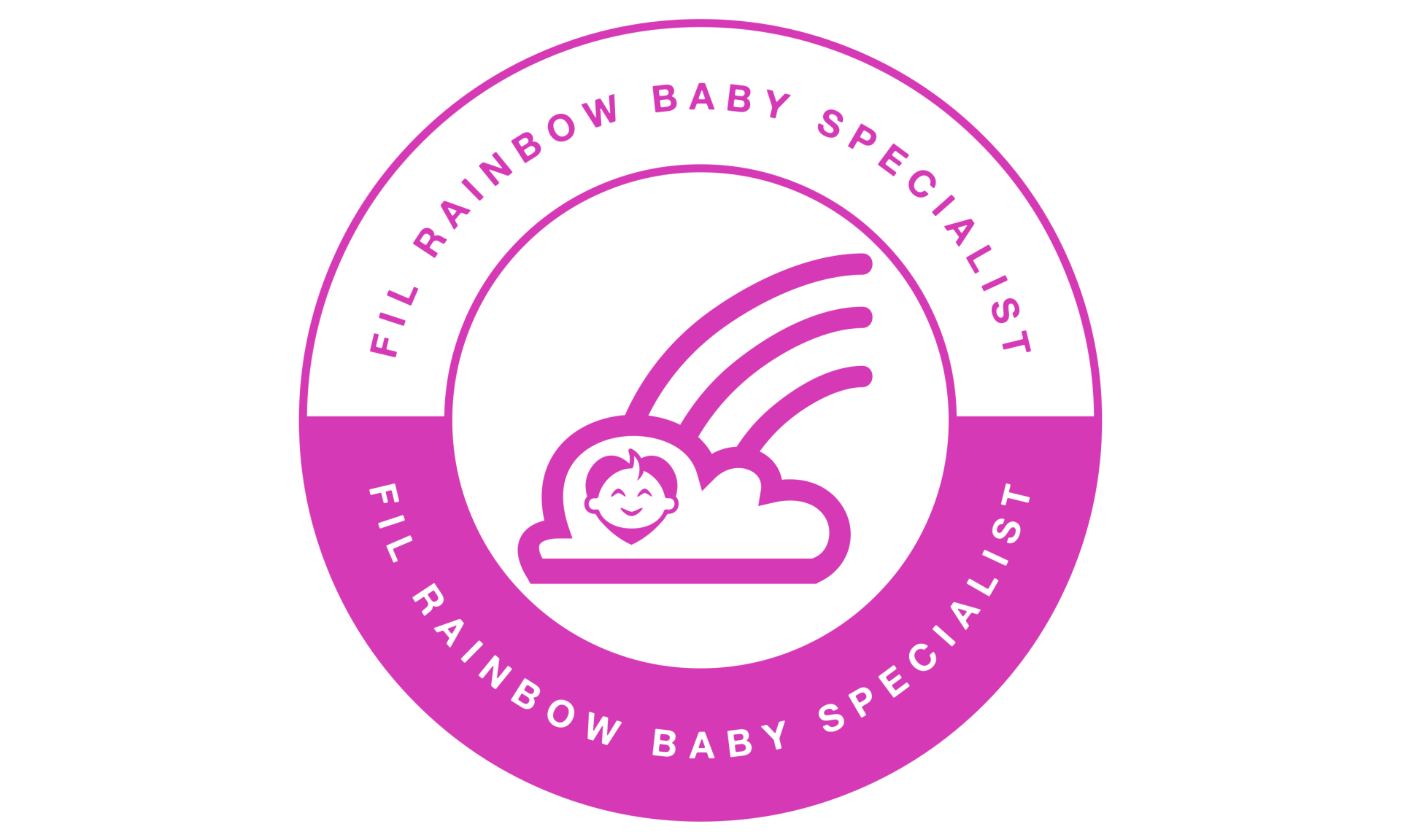 Foundation for Infant Loss Rainbow Baby Specialist certification logo with rainbow and baby illustration.